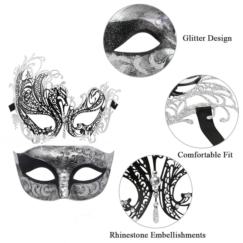 Coddsmz Couple Masquerade Mask Metal Masks Venetian Party Halloween Costume Mardi Gras Party Evening Bar Prom Ball Mask Set for Women and Men Costumes Accessory - Image 4